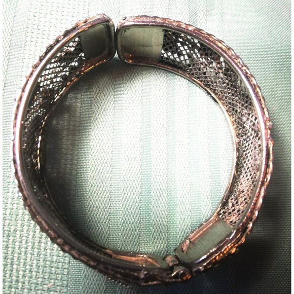 Asian Dragon Cuff Bracelet Vintage Intricate - Silver Tone Mesh Statement Piece - Picture 4 of 9